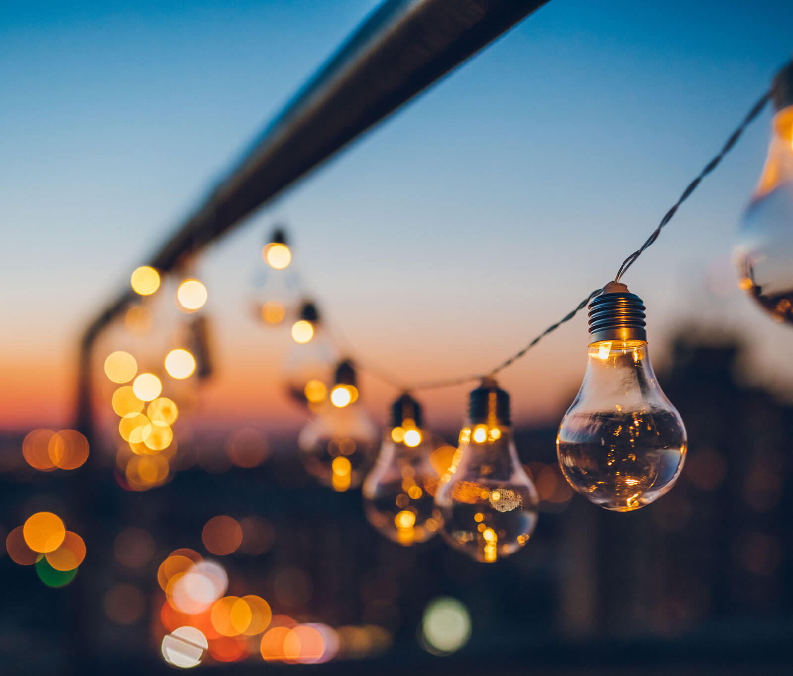 Lightbulbs at sunset